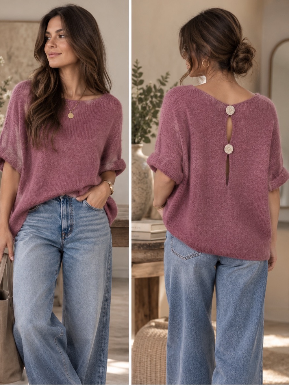 MADE IN ITALY 🇮🇹 Puff-Sleeve Button-Back Sweater